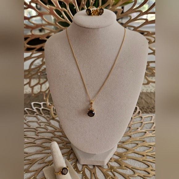 Jewelry - Smoky Quartz With Citrine Accent Gold Over 925 Silver Set